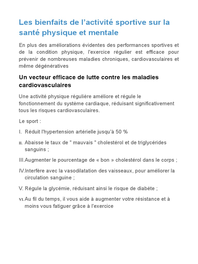 Bienfaits du sport sur la santé globale | PDF | Des sports | Obésité