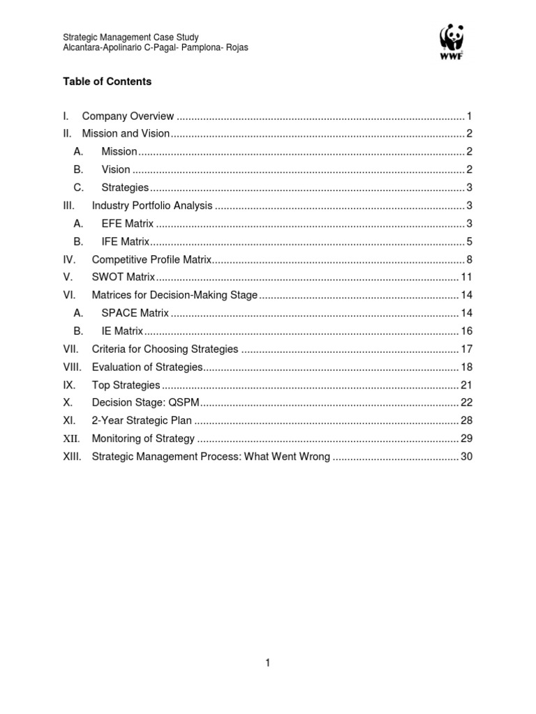 WWF Final Paper PDF | PDF | Strategic Management | World Wide Fund For ...