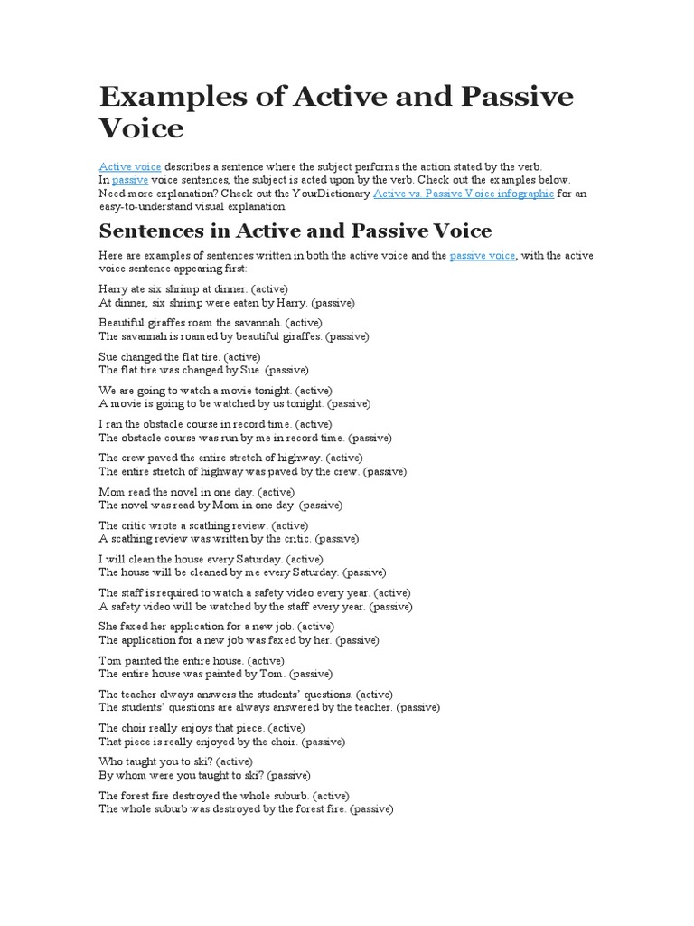 Active and Passive Voice Examples | PDF