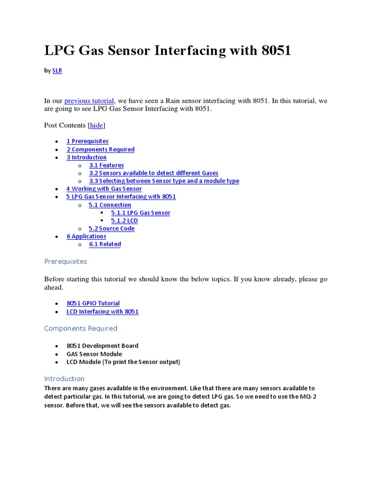 LPG Gas Sensor Interfacing With 8051 | PDF | Sensor | Liquefied ...