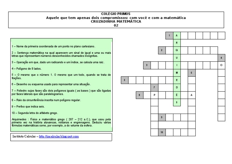 Cruzadinha Matemática - 02 | PDF | Geometria | Ensino de Matemática