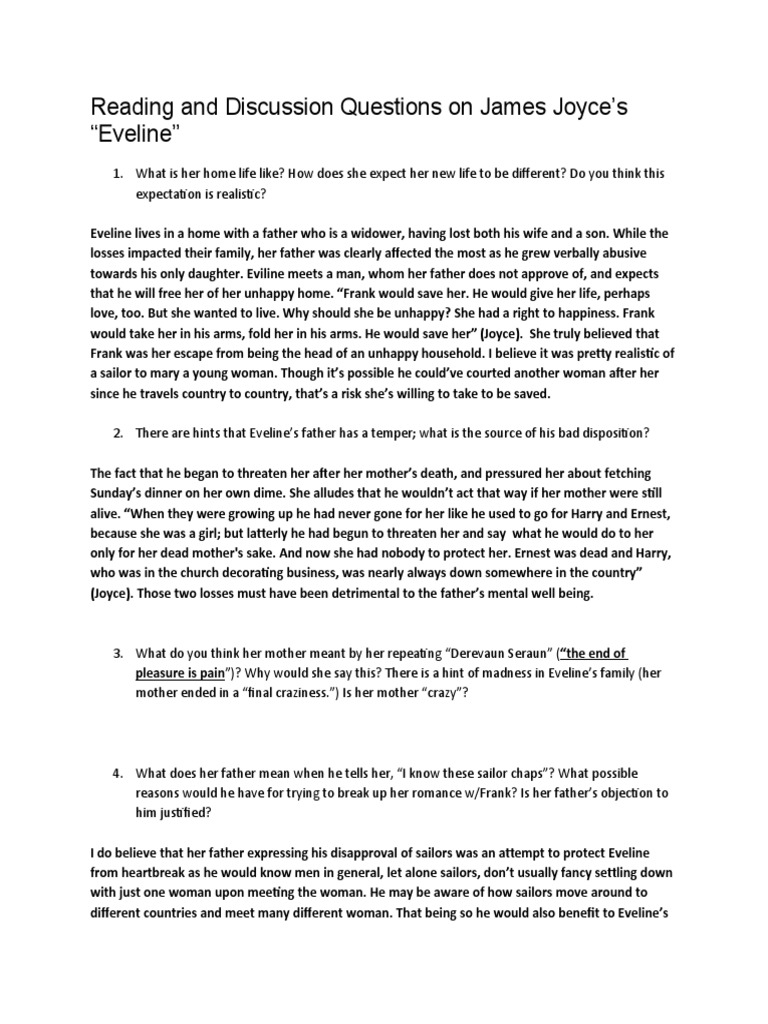 FW Eveline Reading and Discussion Questions | PDF