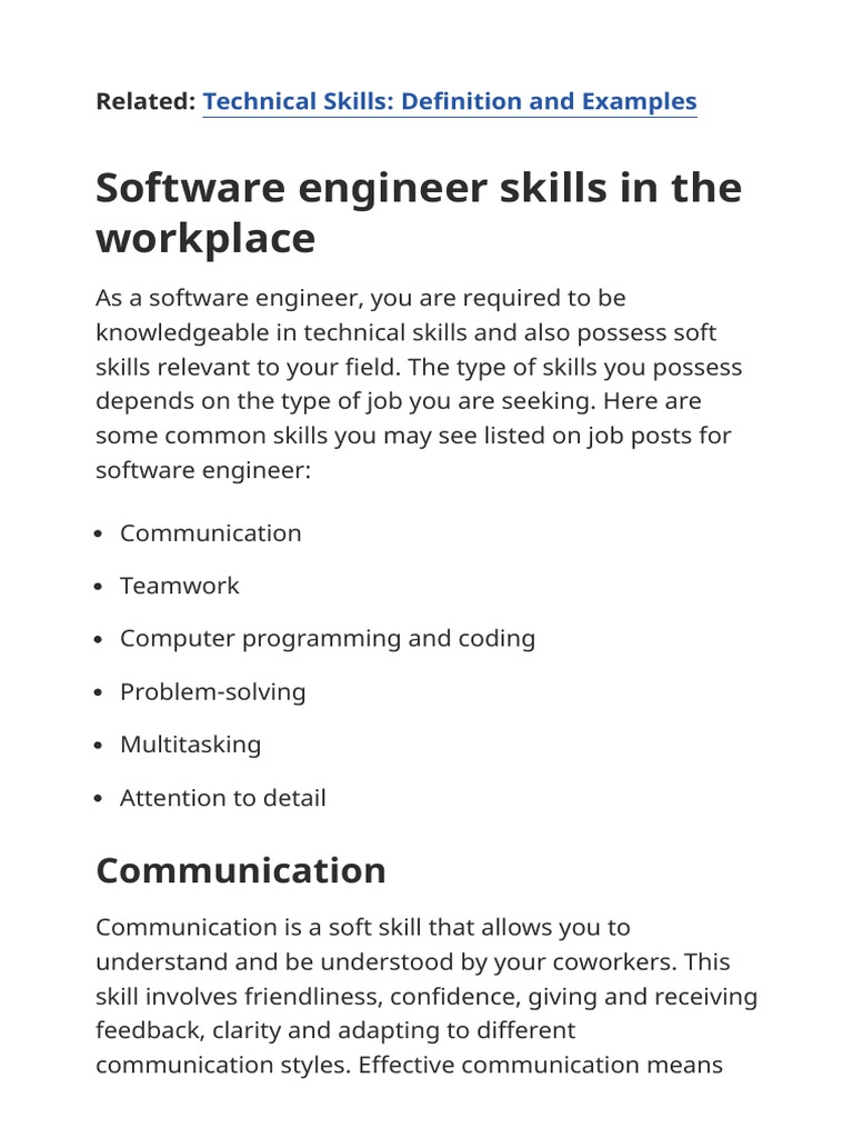 Software Engineer Skills - Definition and Examples | PDF | Computer  Programming | Leadership, image size:768x1024