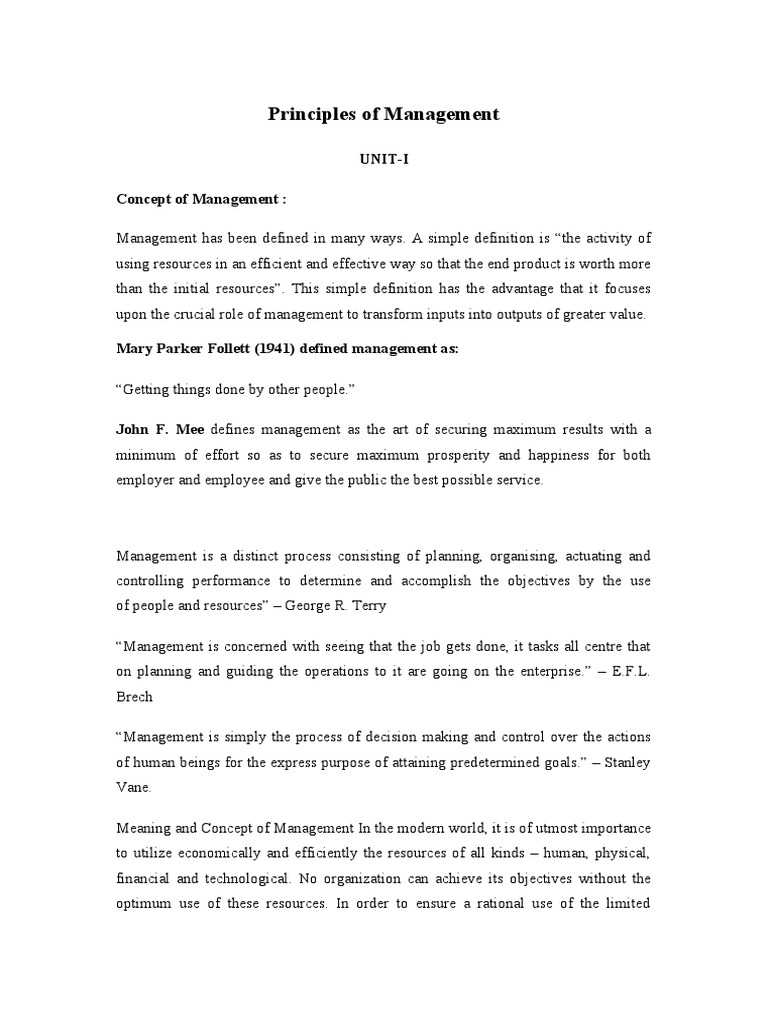 POM BBA Gen I UNIT I Notes 2 | PDF | Leadership | Profession