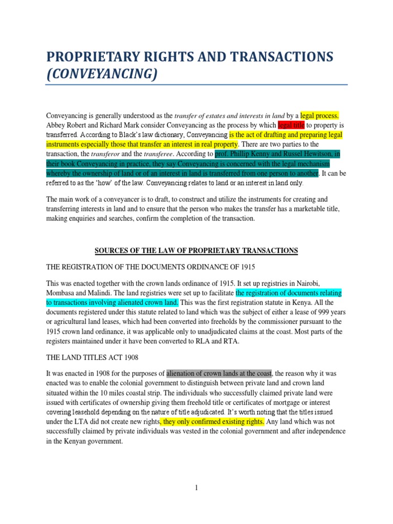Overview of Conveyancing Law in Kenya | PDF | Lease | Conveyancing