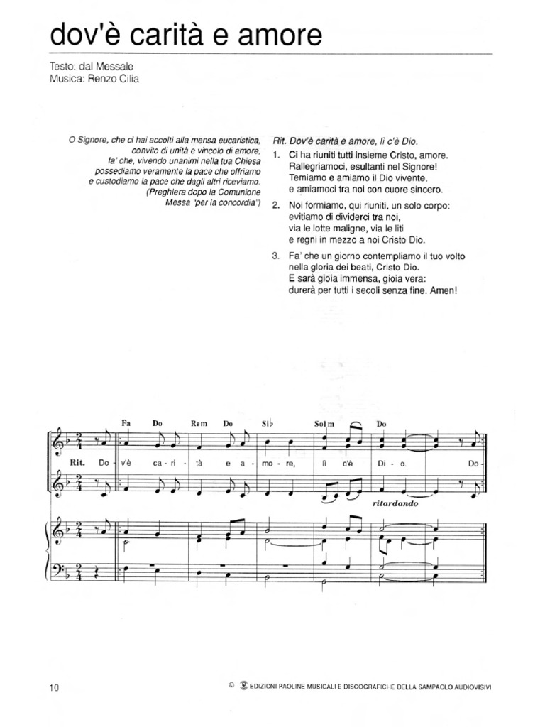 Dov'è Carità E Amore Testo Completo Dov'è Carità e Amore - Cilia | PDF