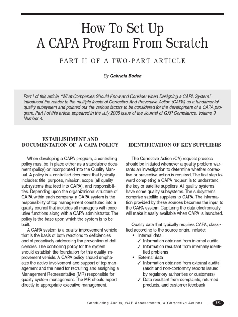Capa Set Up | PDF | Verification And Validation | Audit