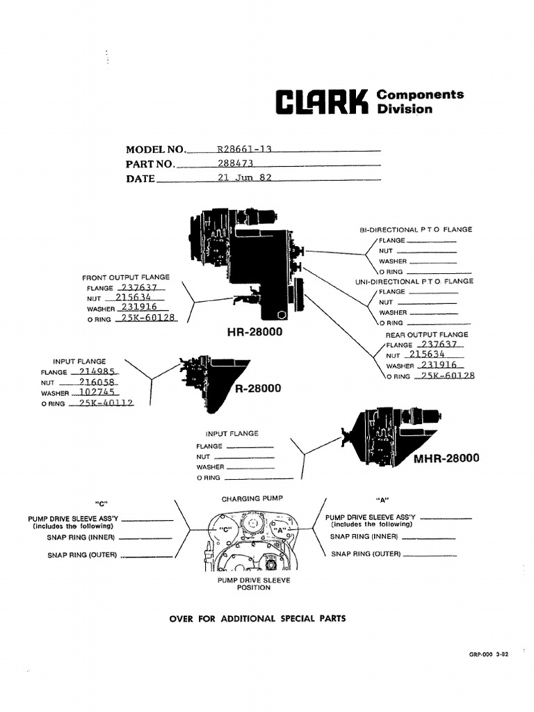 を。 Manual de Partes Transmision Clark R28661-13 (Part 288473