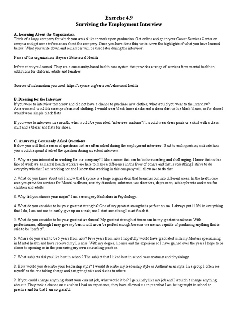 Workbook Activity 4.9 Surviving The Employment Interview | PDF ...