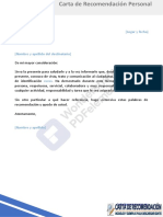 Modelo de Carta de Recomendacion Personal PDF