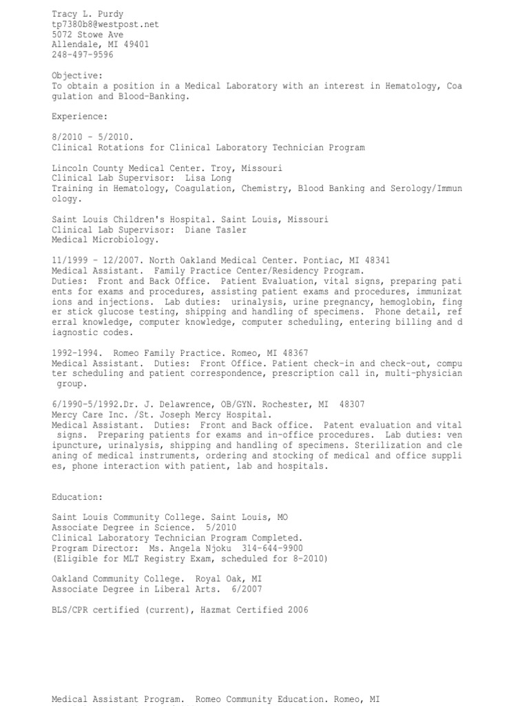 Medical Laboratory Technician or Clinical Laboratory Technician | PDF ...