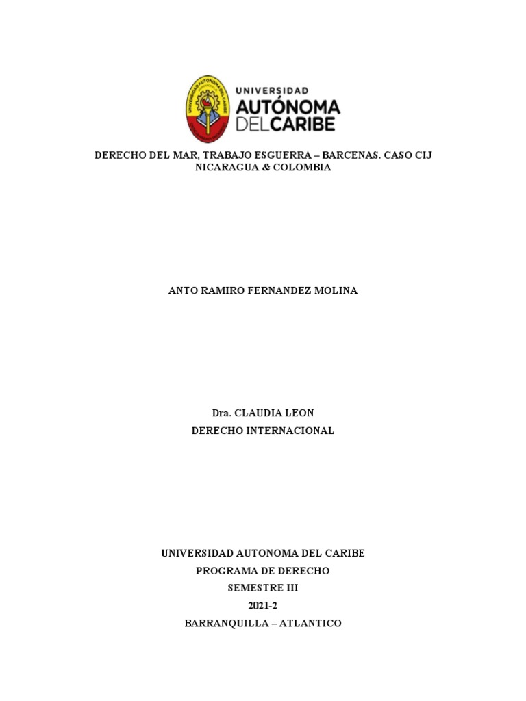 Taller 1 Derecho Del Mar Tratado Esguerra Barcenas Caso Cij