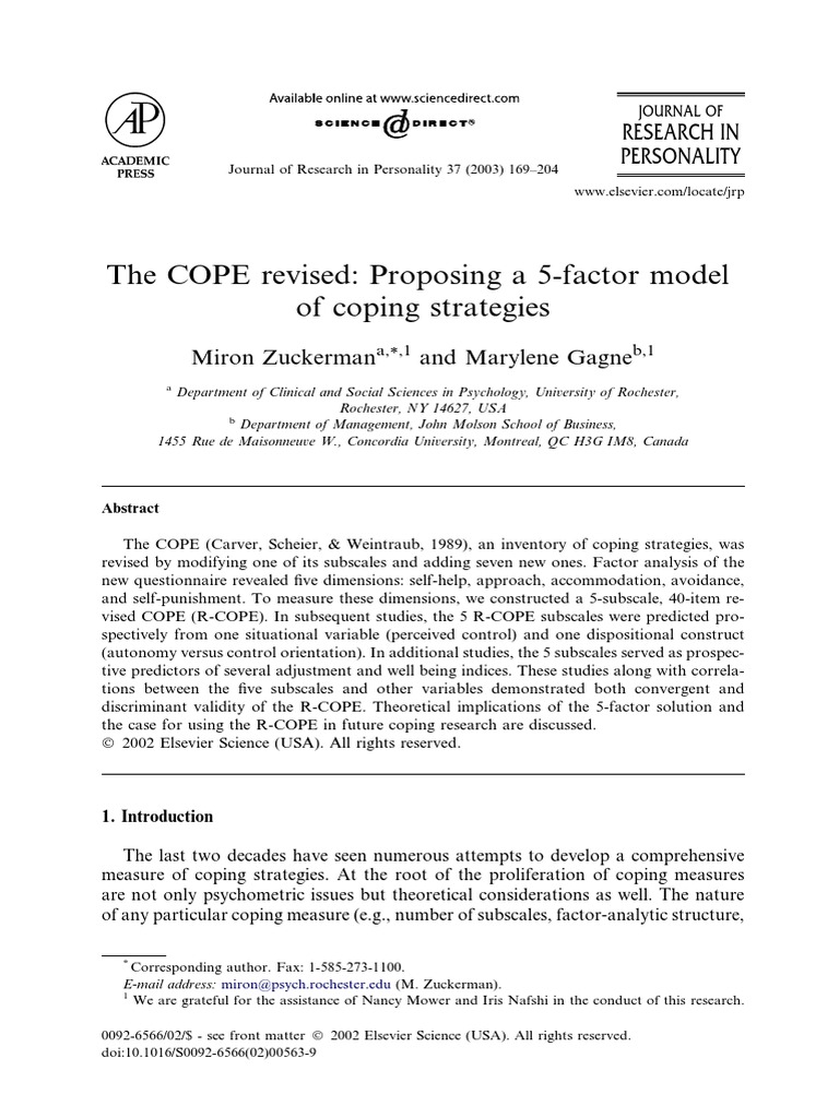 The COPE revised: Proposing a 5-factor model of coping strategies | PDF ...