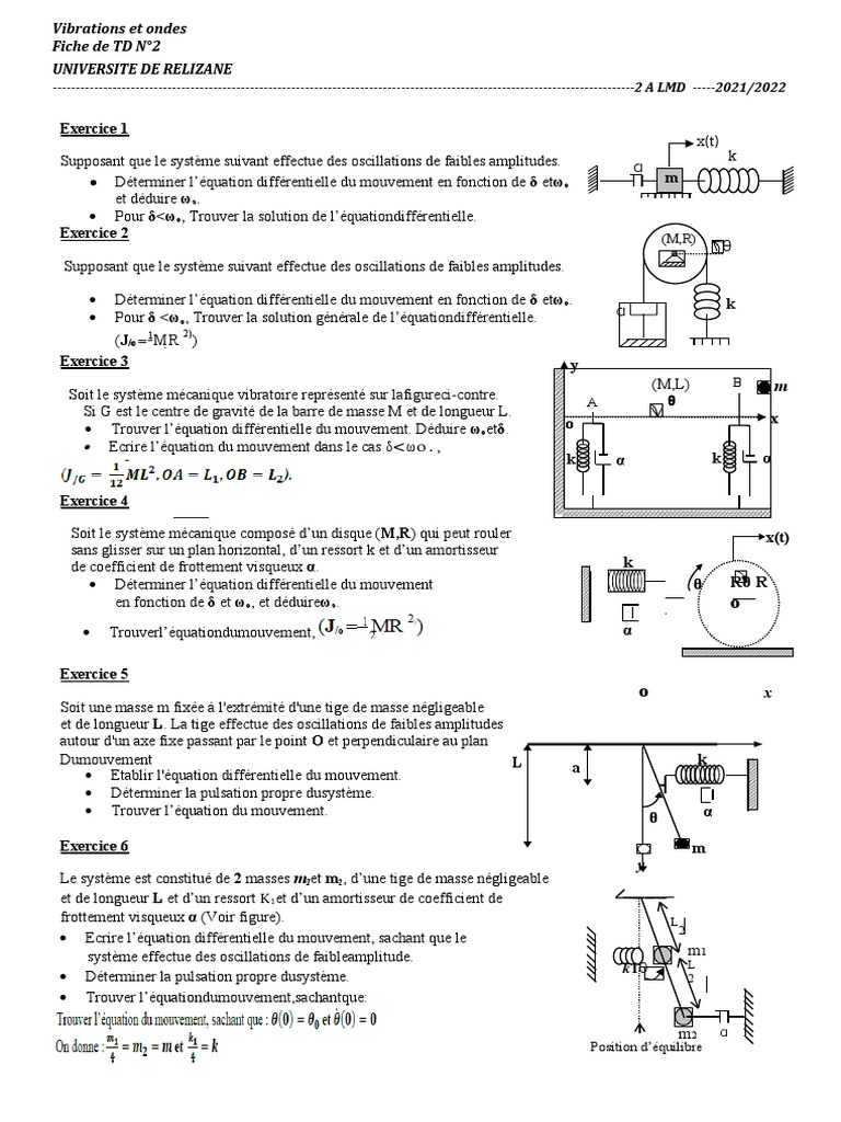 TD2 .Vibration | PDF | Physique appliquée et interdisciplinaire | Physique