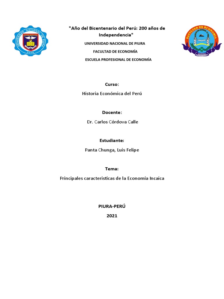 Panta Chunga Luis - Principales Caracteristicas de La Economia Incaica ...