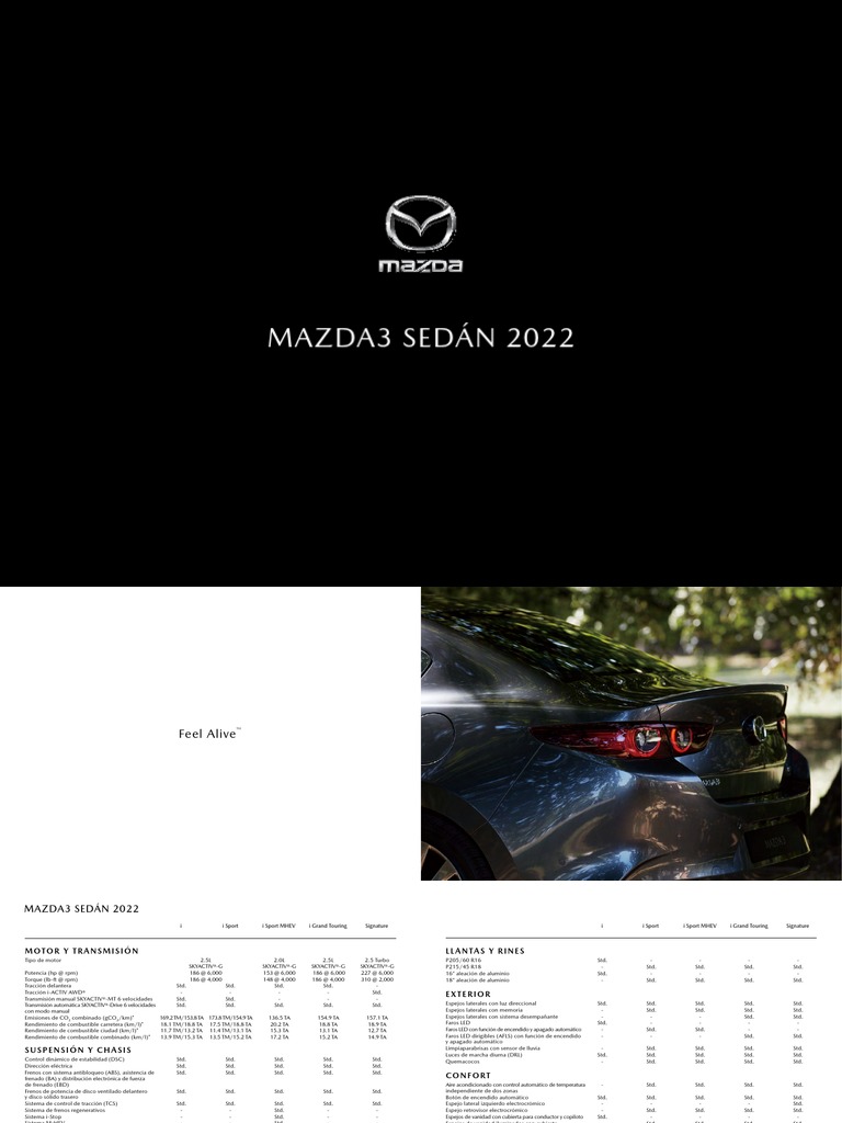 Ficha Tecnica Mazda 3 Sedan 2022 PDF Vehículo de motor Bienes manufacturados