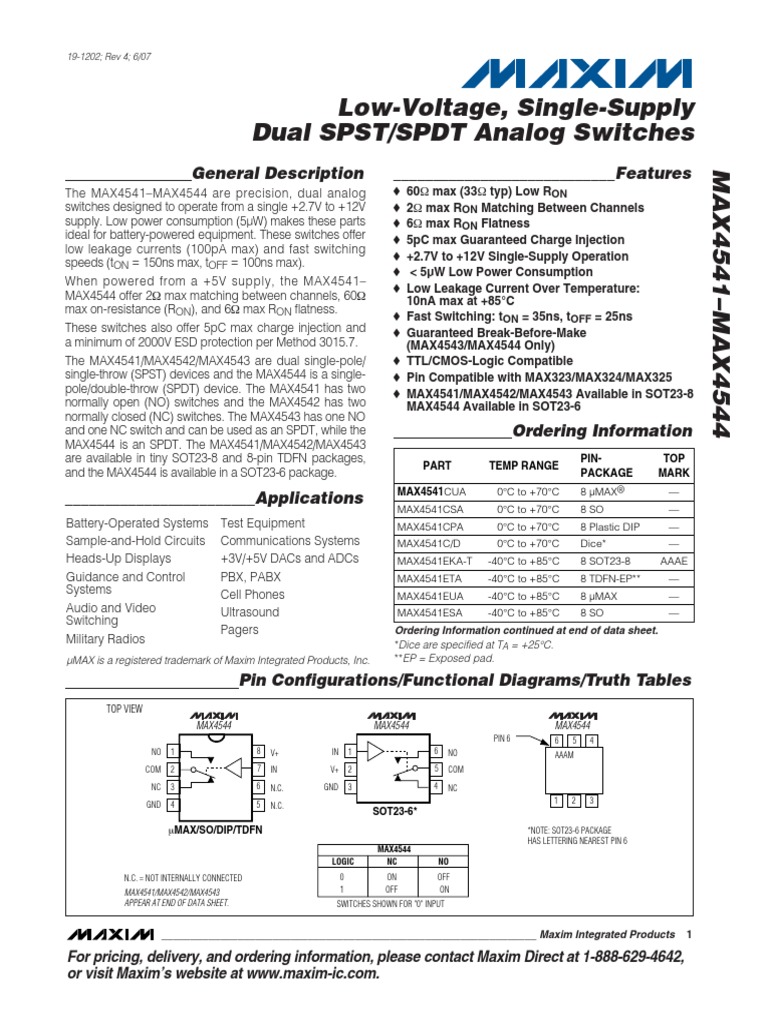 Max4541 Max4544 845397 PDF Diode Logic Gate