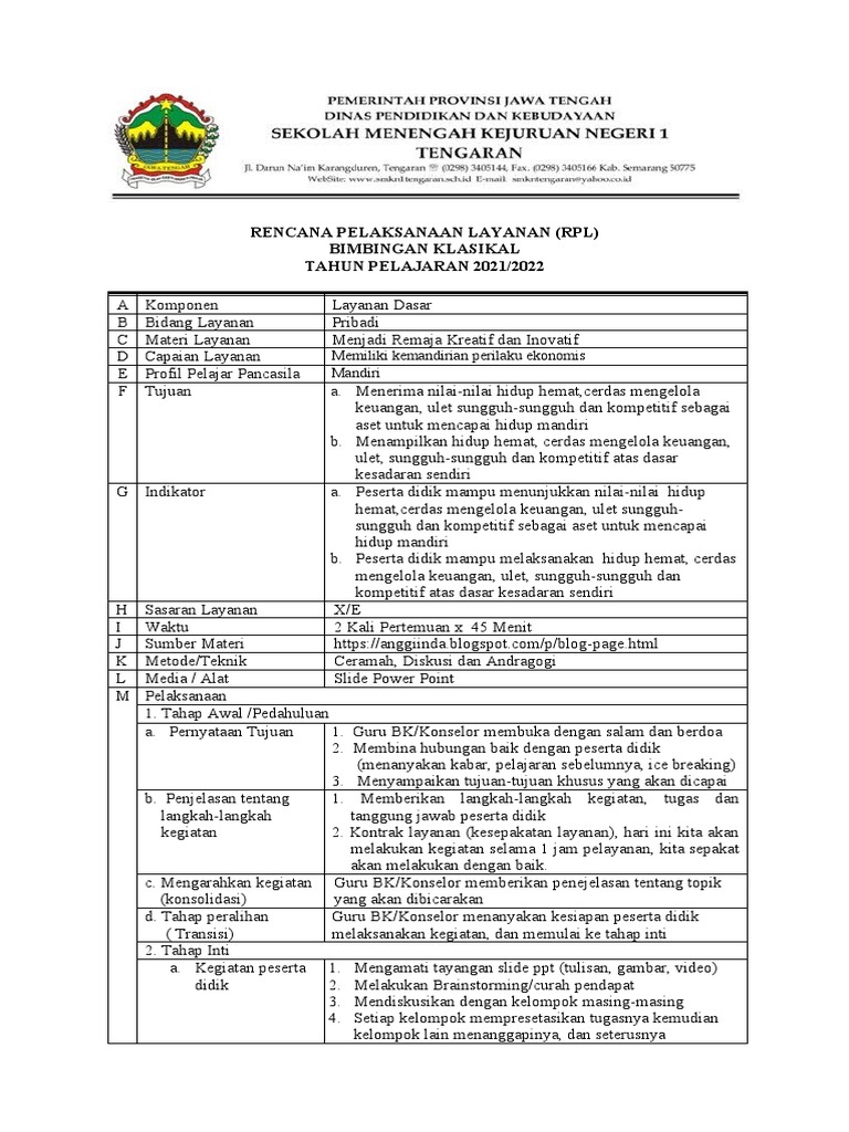 Rencana Layanan Remaja Kreatif 2021 | PDF | Karier & Perkembangan