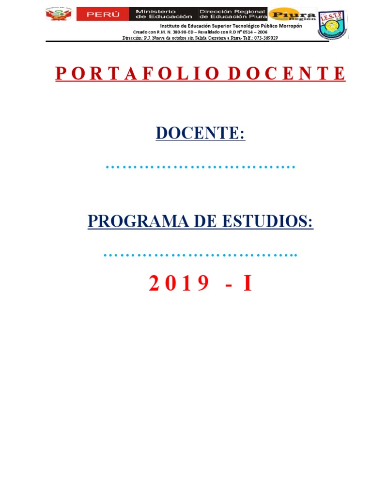 Carátula para Portafolio Docente 2019 | PDF