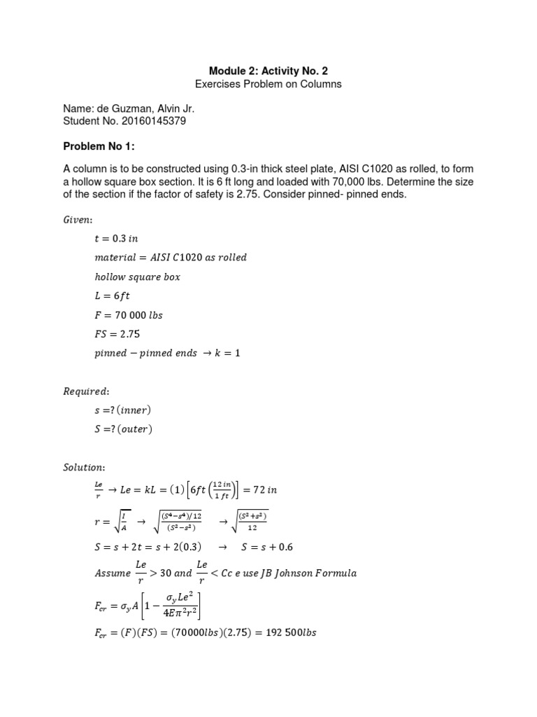 Steel Column Design Calculations | PDF