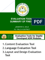 Evaluation Tools & Summary of Findings: Jennifer A. Avila P2 / Palo Iii District