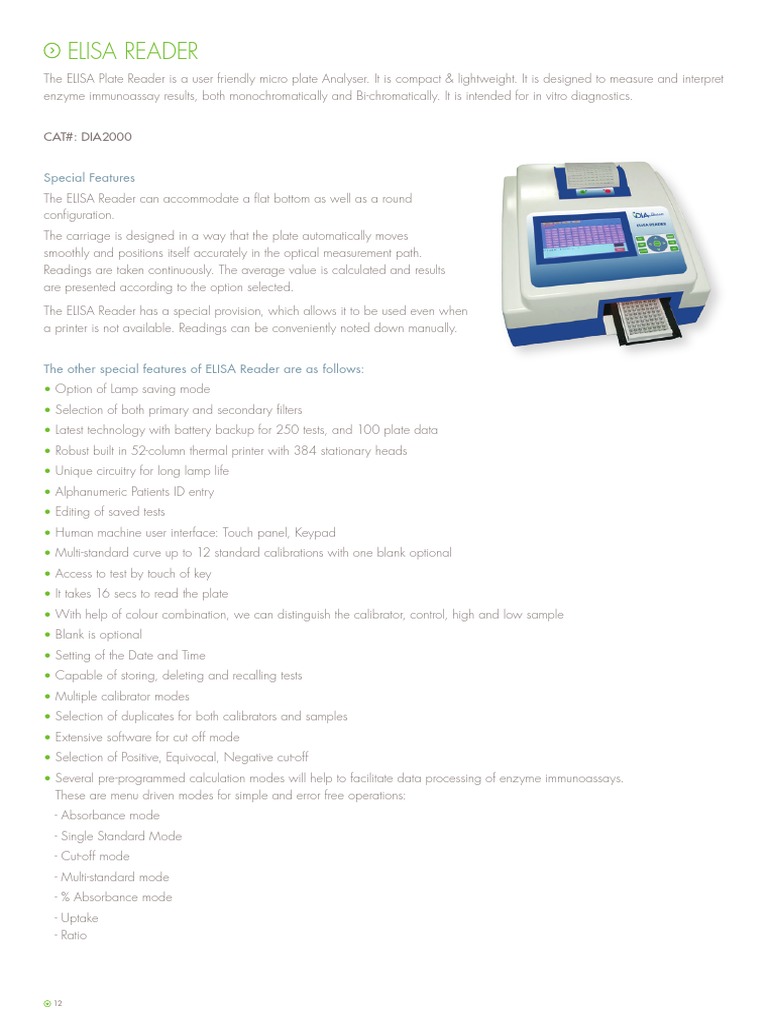 Elisa Reader: Special Features | PDF | Elisa | Absorbance