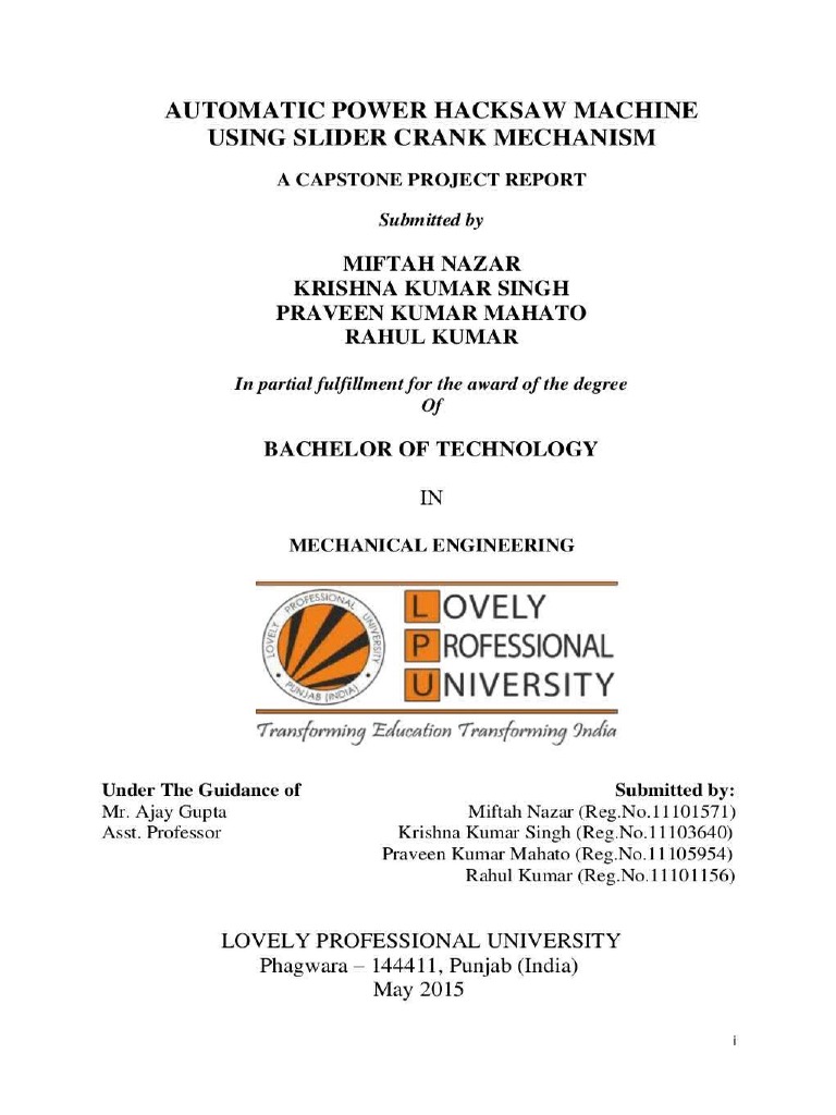 Automatic Power Hacksaw | PDF