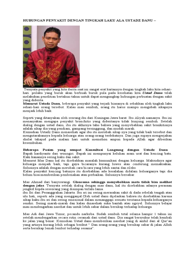 Ustad Danu menjelaskan penyakit dengan pendekatan spiritual dan medis