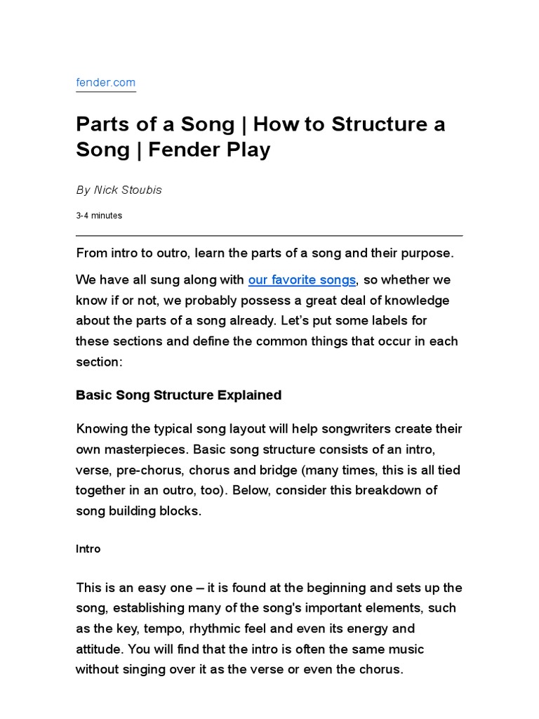 Parts of A Song How To Structure A Song Fender Play PDF Song Structure Performing Arts