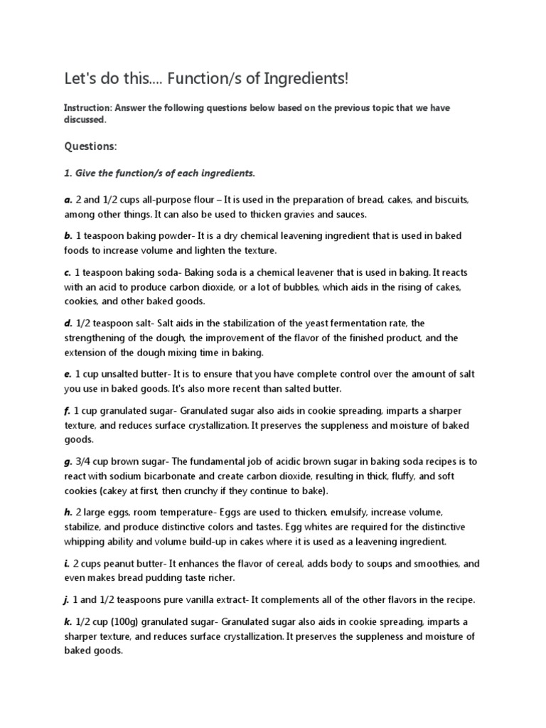 Functions of Baking Ingredients Explained | PDF | Baking Powder ...