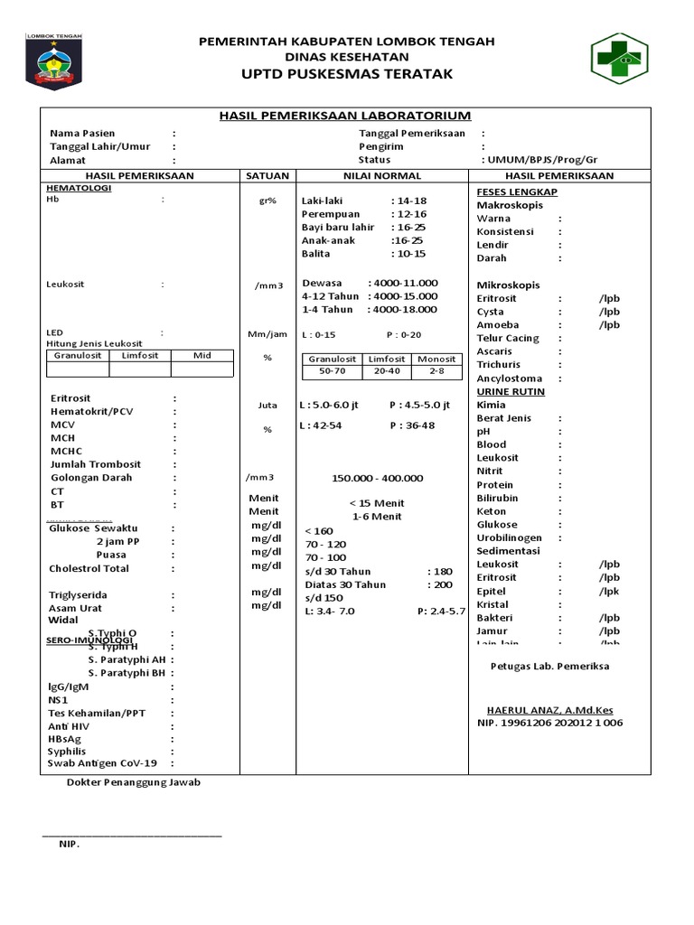 Hasil Pemeriksaan Lab Teratak | PDF