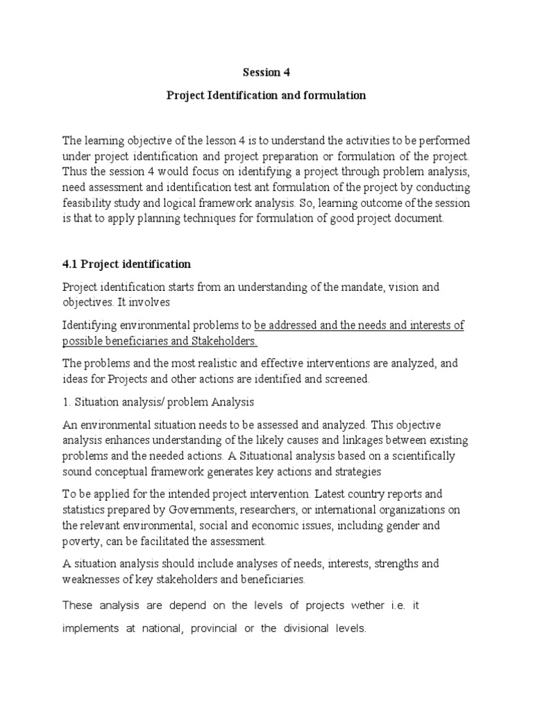 Project Identification and Formulation: Conducting Feasibility Studies ...