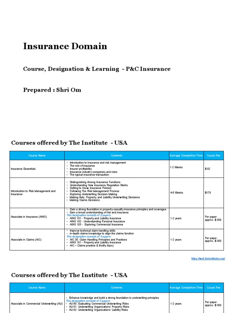P&C Insurance Course Overview and Designations | PDF | Insurance ...