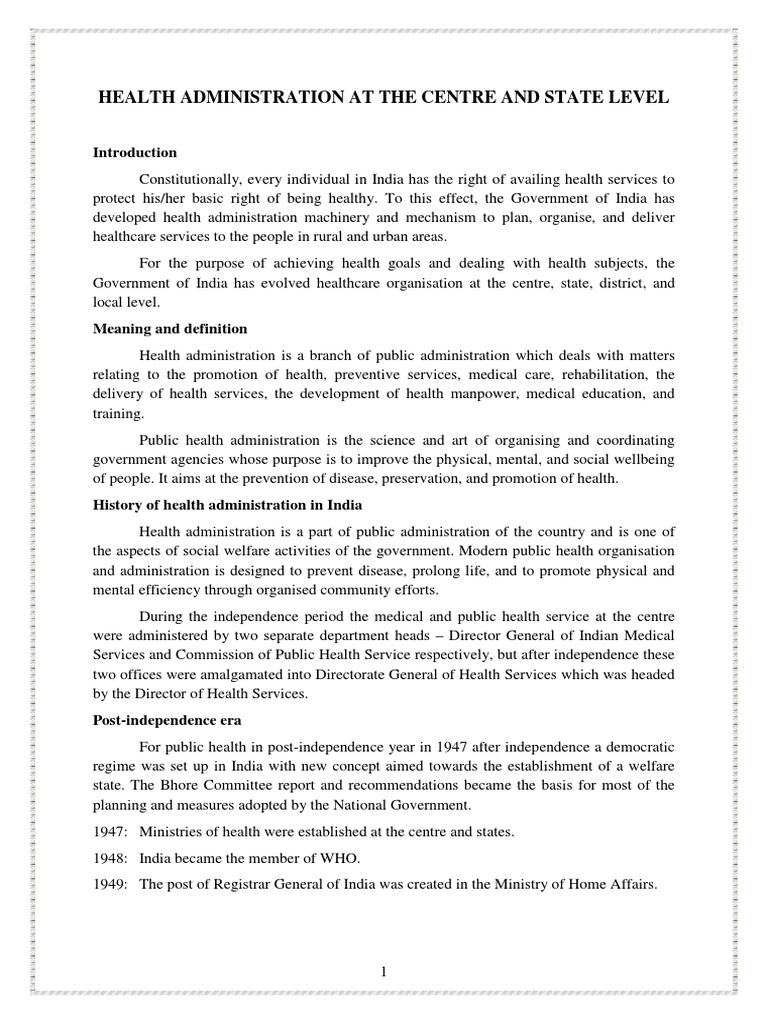 Health Administration in India Overview | PDF | Health Care | Nursing
