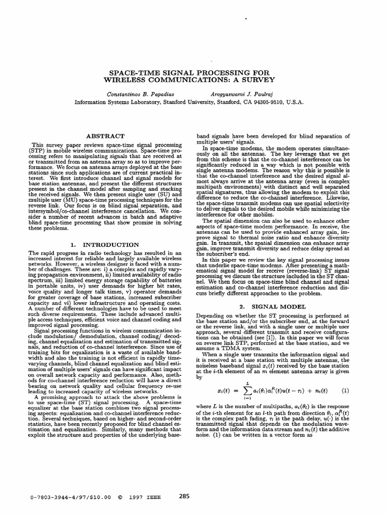 Spacetime Signal Processing For Wireless Communications A Survey | PDF ...