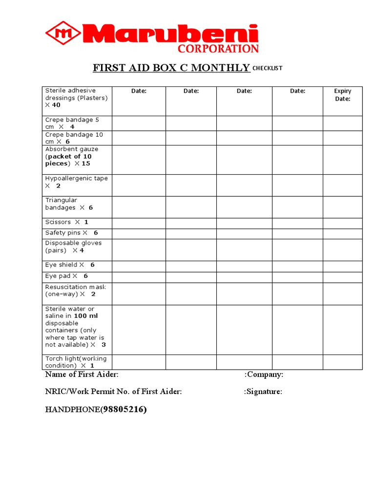 Monthly First Aid Box C Checklist | PDF | Home & Garden