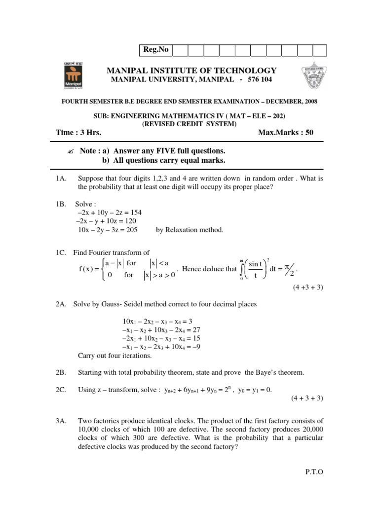 Engineering Mathematics IV Exam Questions | PDF | Eigenvalues And ...