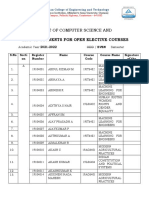 Department of Computer Science and Engineering: List of Students For Open Elective Courses