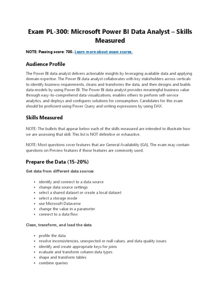 PL-300 Exam Skills for Power BI Analyst | PDF | Data Analysis | Data Model