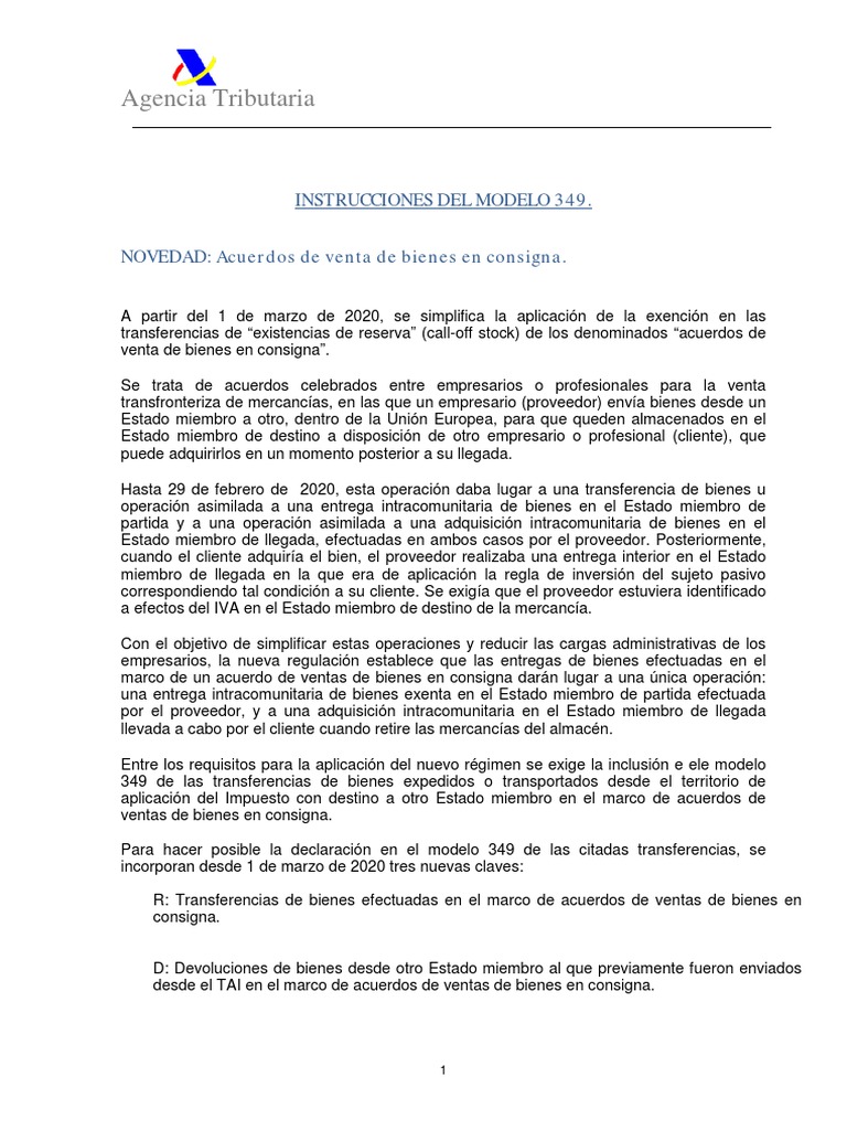 Instrucciones Modelo 349 para 2020 | PDF | Impuestos | Autenticación