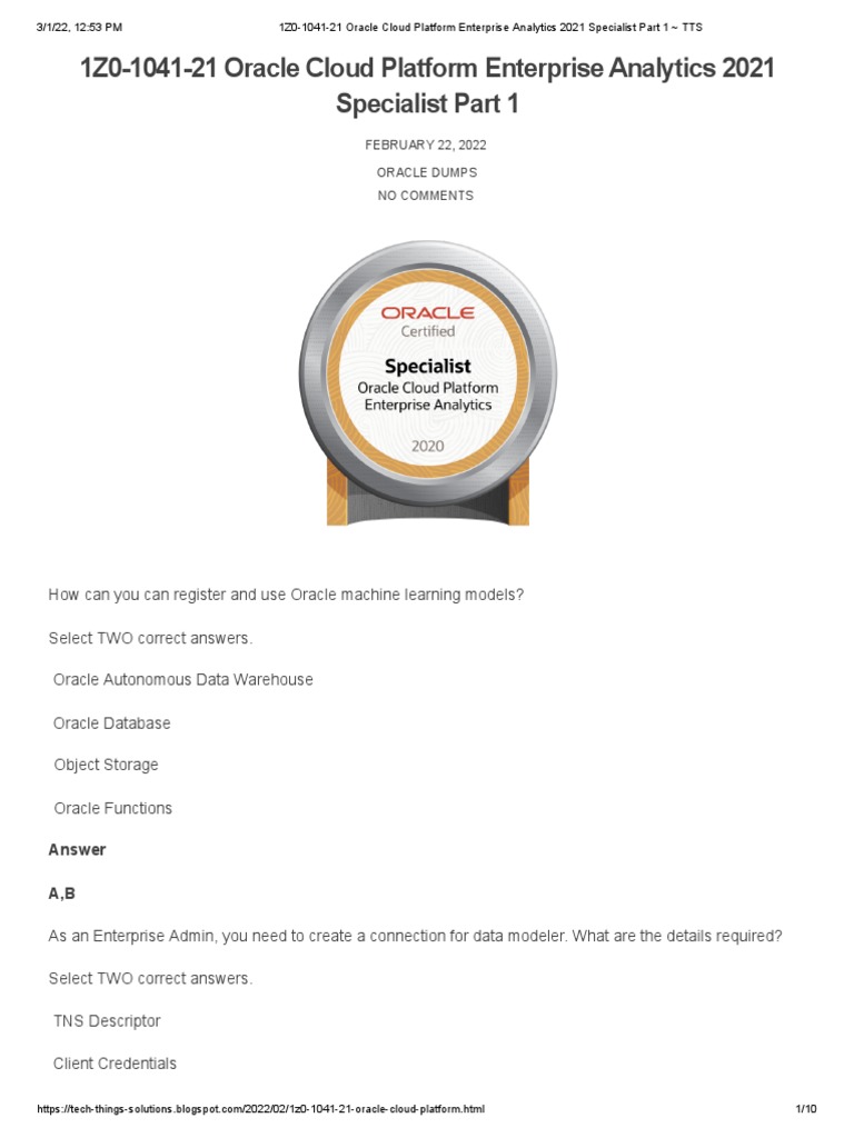 Oracle Cloud Analytics Specialist Exam Guide | PDF | Cloud Computing ...