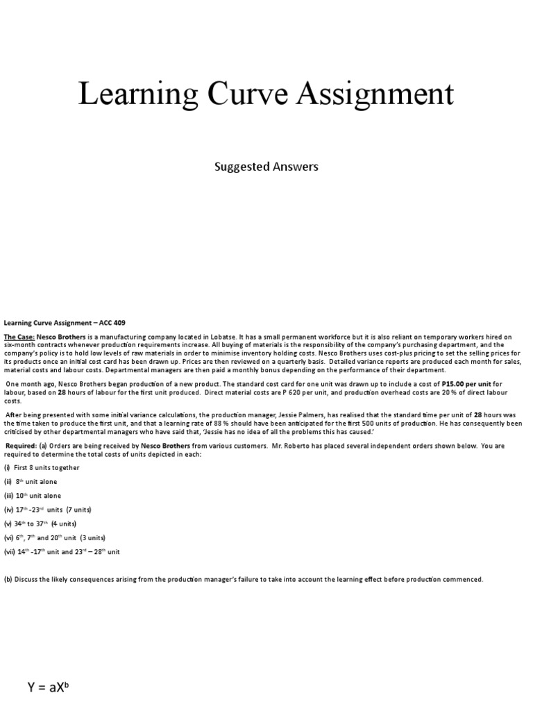 Learning Curve Assignment Suggested Answers Pdf Cost Marketing
