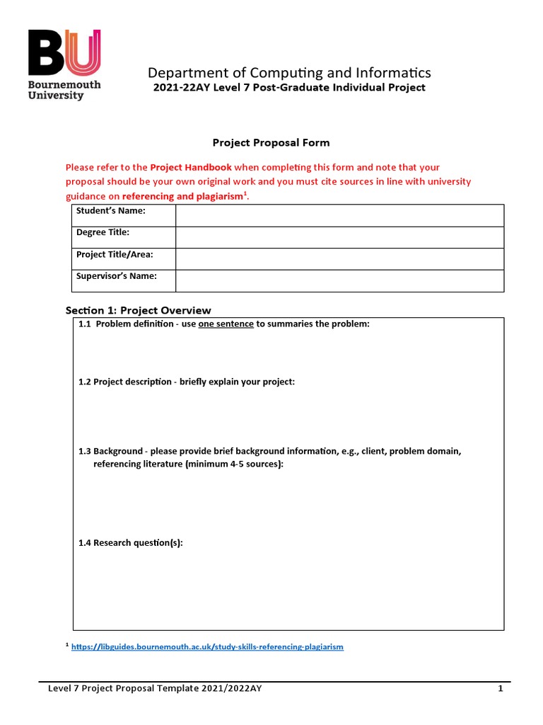 MSc Level 7 Project Proposal Template | PDF | Cognition