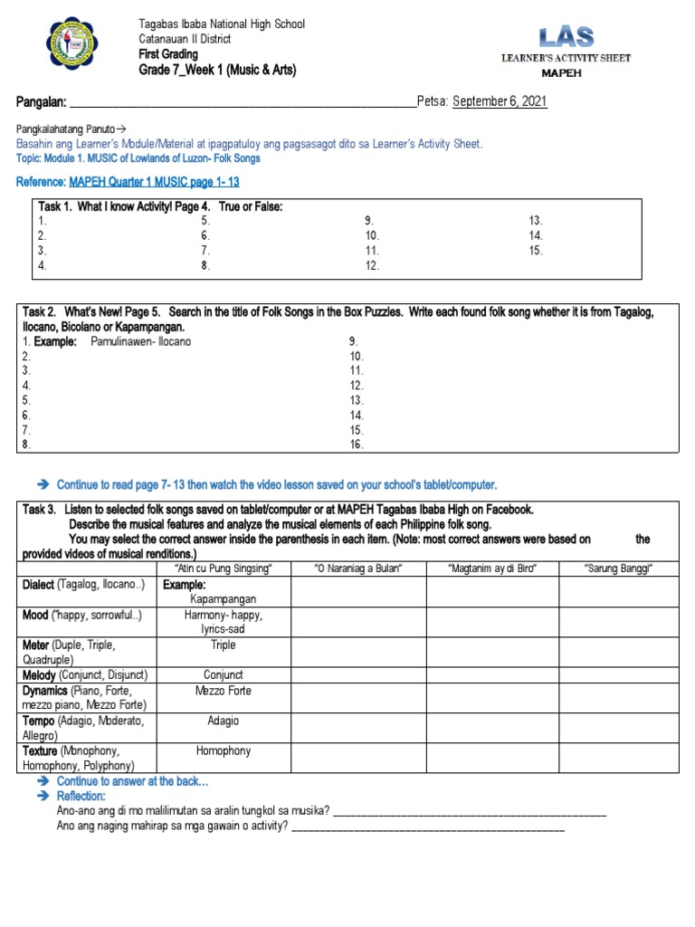 Analyzing Components of Folk Songs | PDF | Performing Arts | Elements ...