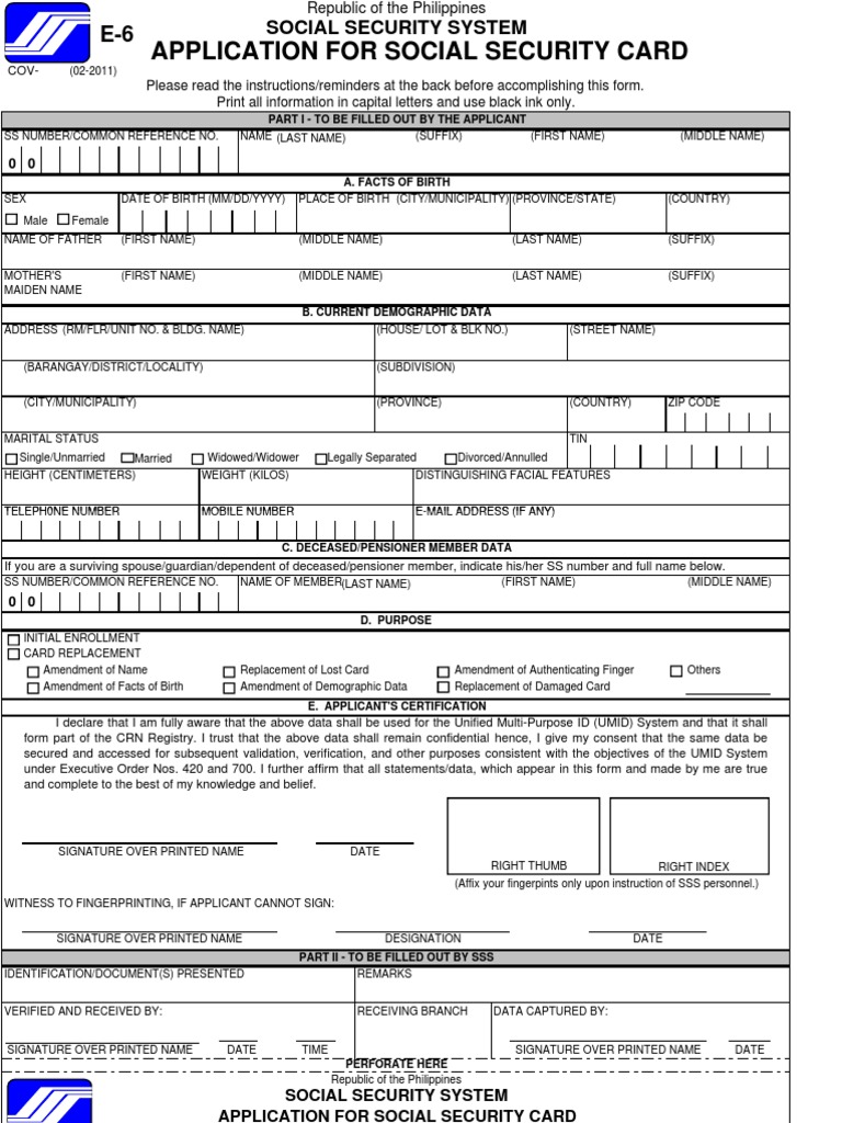 E6 Form - SSS | PDF | Identity Document | Government Information
