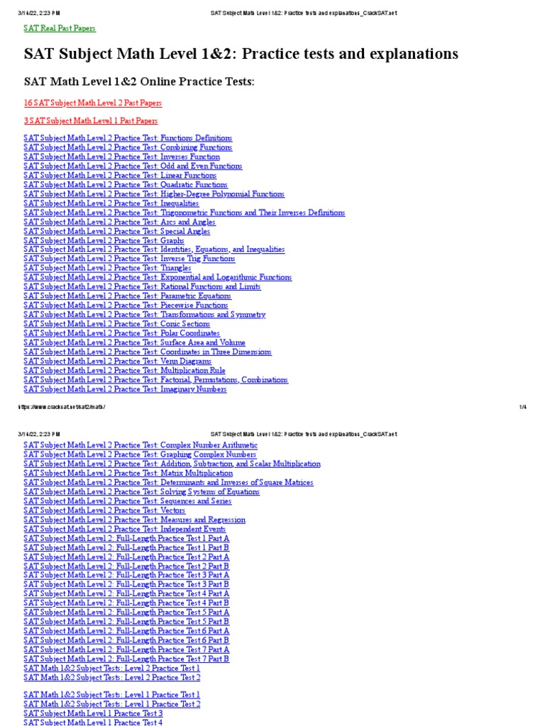 SAT Math Level 1 & 2 Practice Tests | PDF | Function (Mathematics) | Sat