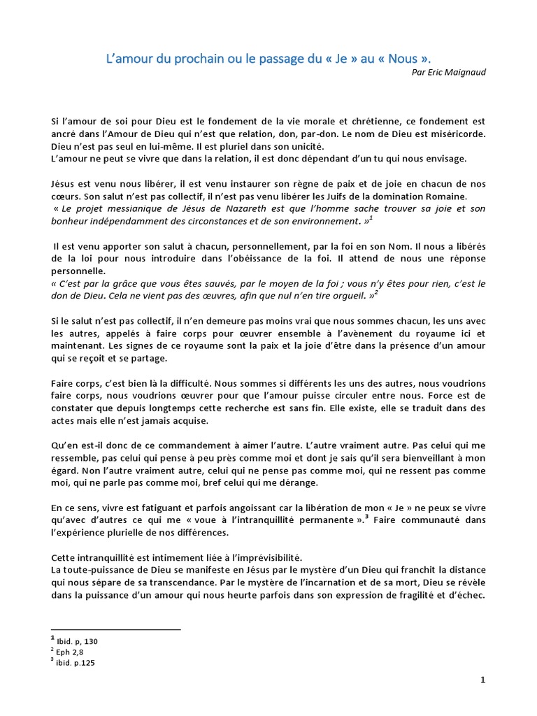Amour Du Prochain Pdf Amour Dieu