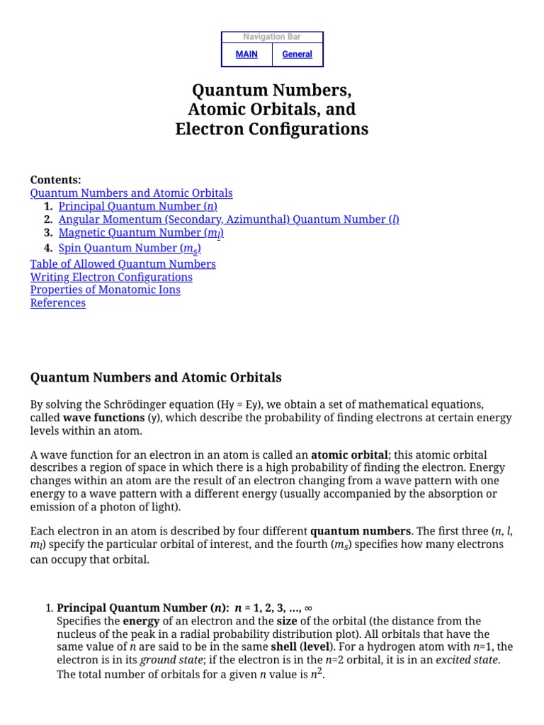 Quantum Numbers and Electron Configurations | PDF