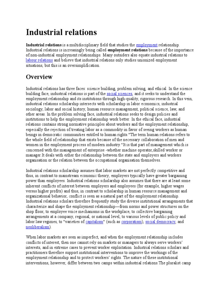 Understanding Industrial Relations Dynamics | PDF | Industrial ...