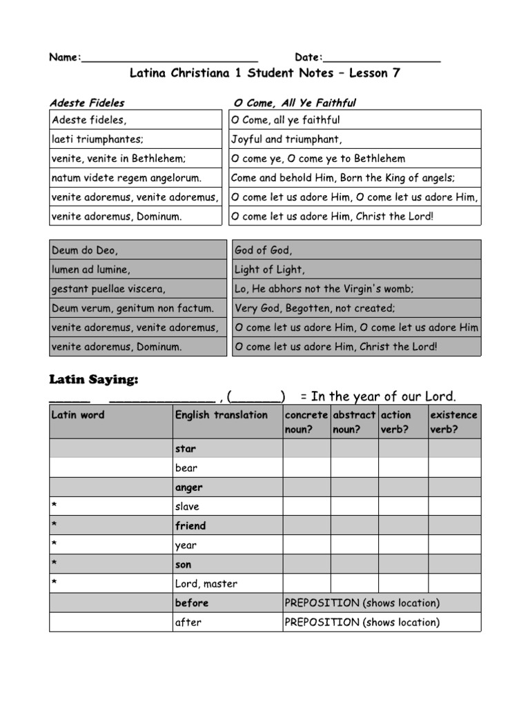 Latina Christiana 1 - Lesson 7 Student Notes | PDF